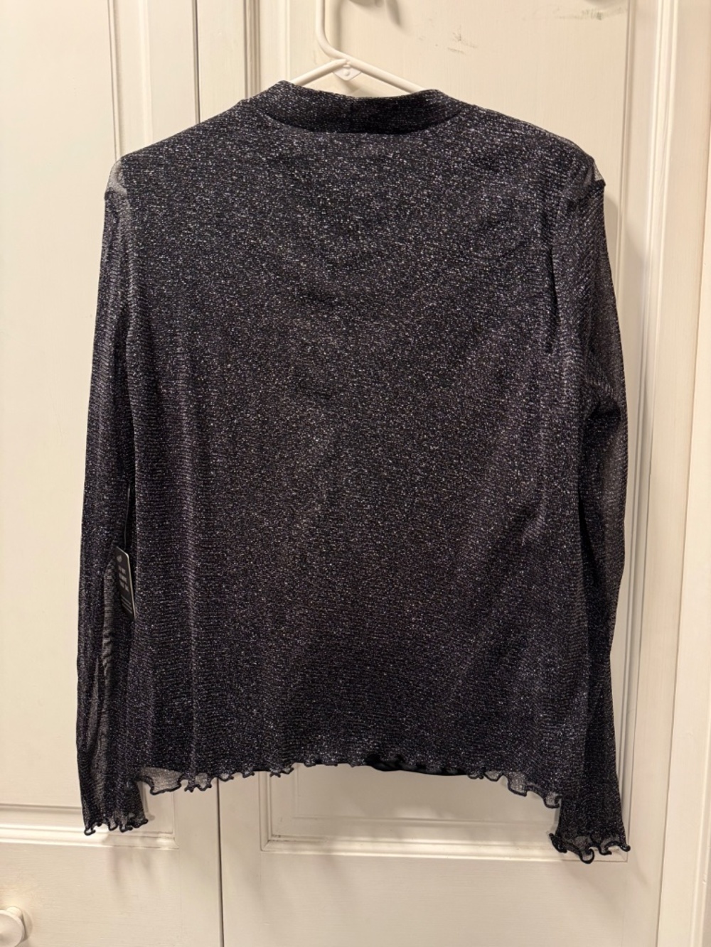 NWT Express Metallic Shimmer Mock Neck Mesh Top M Black Silver Long Sleeve - Picture 2 of 7
